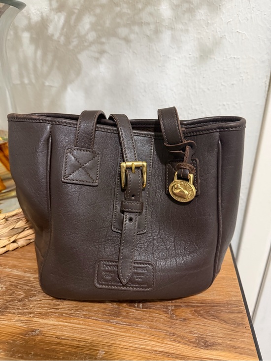 Dooney & Bourke Handbags - Vintage Dooney & Bourke Dark Brown Leather Shoulder Bag with Gold Hardware